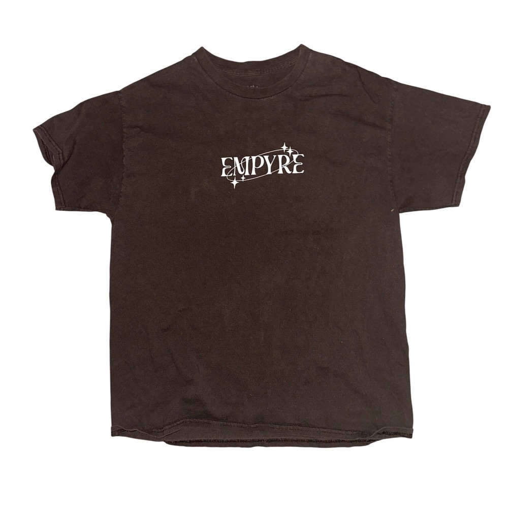 Empyre Mens Large Brown Graphic T-Shirt Short Sleeve Y2K Starburst Logo Tee